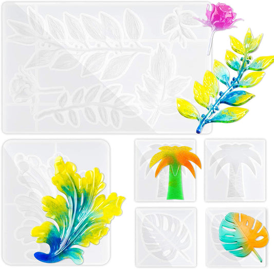 Epoxy Resin DIY Casting 10PCS Soft Silicone Molds Rose Palm Tree Tropicle Leaves