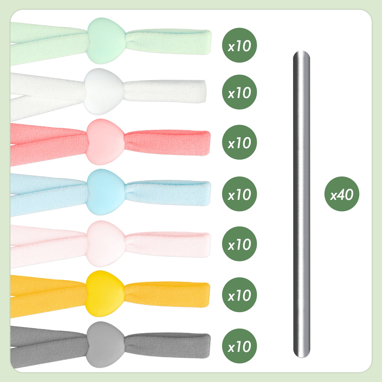 [70PCS Ear Loops+40PCS Metal Strips] 7 Colors Precut 1/5?” Wide 4" Long Elastic