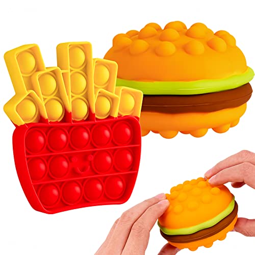 2-Pack Silicone Push Pop Bubble Fidget Toys, Fast Food Shapes Sensory Toys