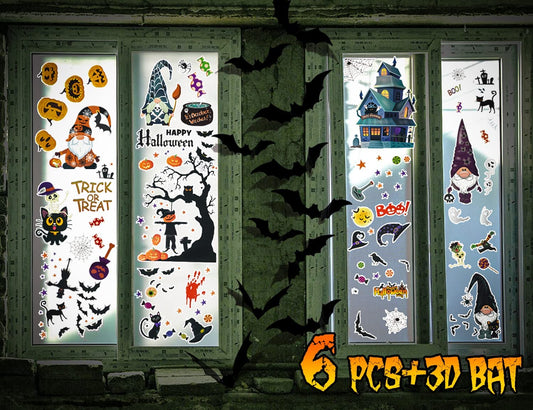 156PCS Halloween Window Cling Decal Stickers + 3D Bat Decoration Set, Halloween