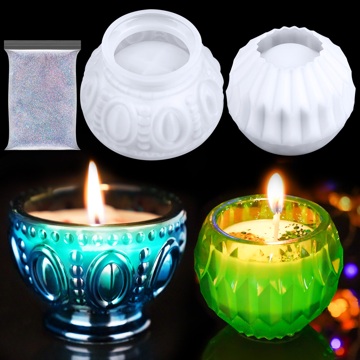 2PCS Ancient Candle Holder Epoxy Resin Casting Silicone Mold Kit with Silver G