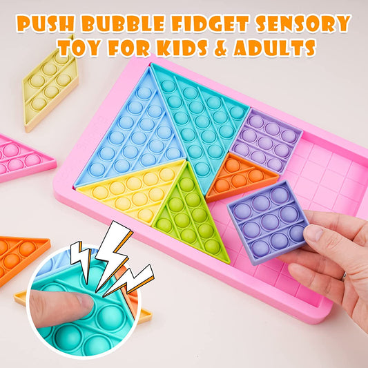 Puzzle Pop Bubble Fidget Sensory Toy Silicone 3D Geometric Jigsaw Building Block