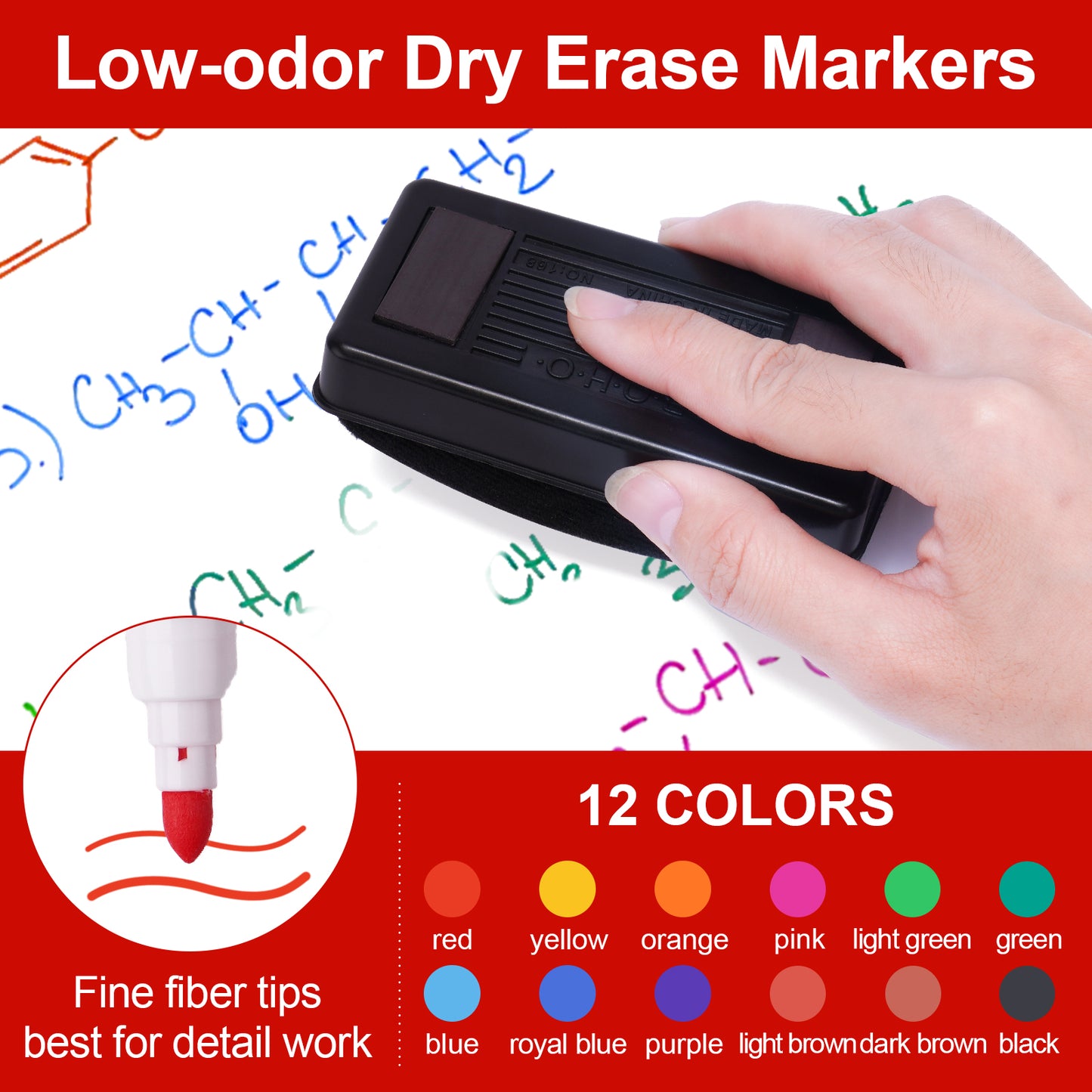 Whiteboard Magnetic Dry Erase Marker Holder Set 12 Assorted Colors Fine Dry Er