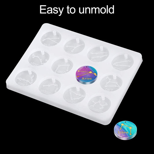 NiArt Resin Silicone Molds 12 Constellations+12 Zodiac Star Signs+Glitter+Cords