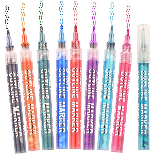 Super Squiggles Self-outline Markers Metallic Silver, Double Line Outline Marker