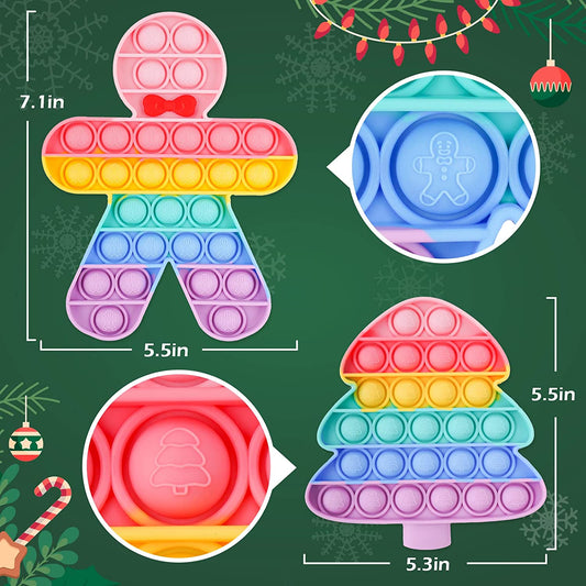 Push Pop Bubble Silicone Fidget Sensory Toys 2PCS Christmas Tree Gingerbread Man