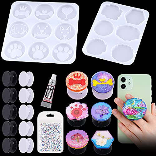 Phone Grip Holder Epoxy Resin Casting Silicone Mold Kit, 9 Round Animal Patter