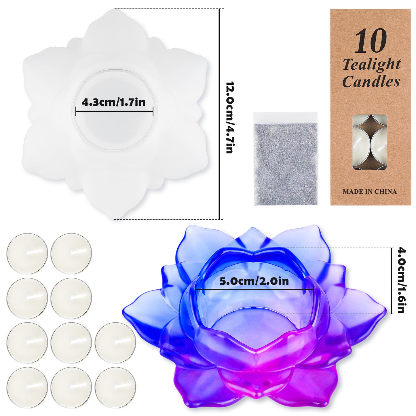 Lotus Candle Holder Epoxy Resin Casting Soft Silicone Mold Kit+10PCS Tealight