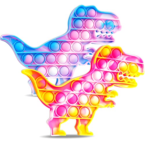 2-Pack Dinosaur Push Pop Bubble Silicone Fidget Toy Set, Stress Reducer Anxiet