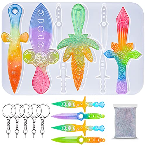 Daggers Epoxy Resin Silicone Mold Kit, Moon Phase Design Tool Mold with 8 Diff