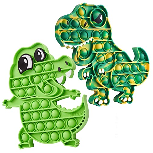 2-Pack Push Pop Bubble Fidget Sensory Toys, T-Rex Dinosaur and Crocodile