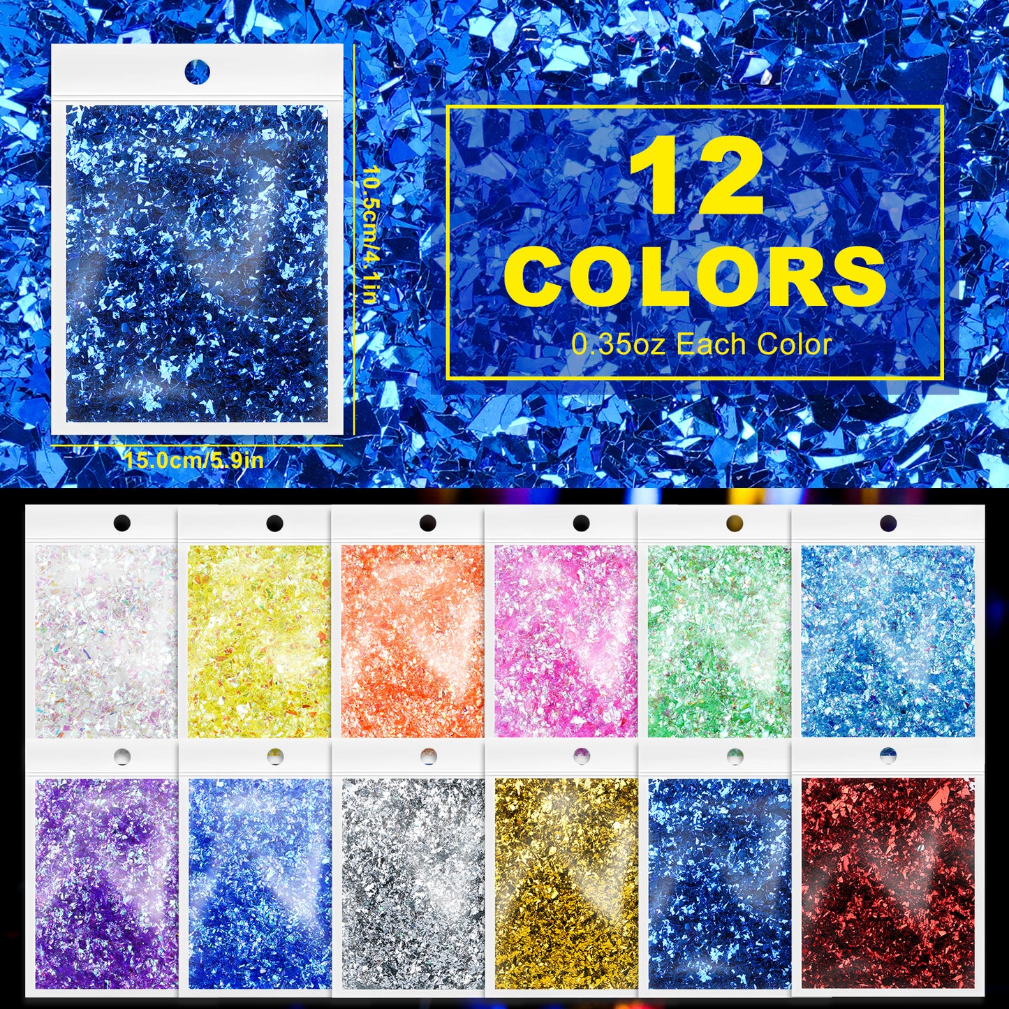 Iridescent Foil Flake Glitter Confetti for DIY Resin Casting, Ice Mylar Paille