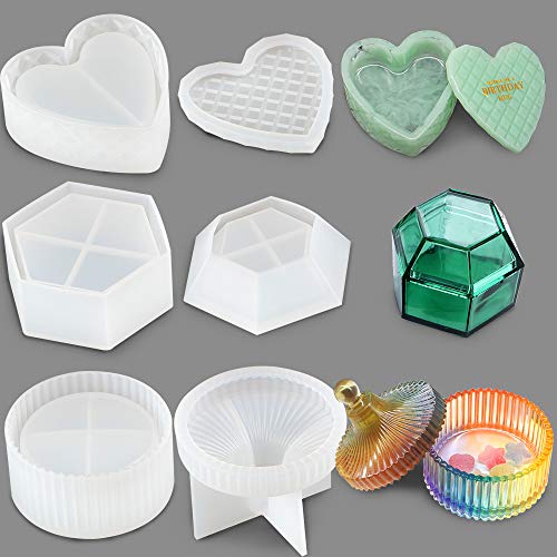 DIY Silicone Resin Mold 3 Shapes Containers with Lids, Jewelry Container Box Hol
