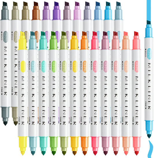 Dual Tip DOT Marker Pens 24 Colors Round DOT Fiber Fine Tip Art Coloring Drawing