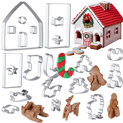 3D Gingerbread House Christmas Scenery Stainless Steel Cookie Cutter 21PCS Santa