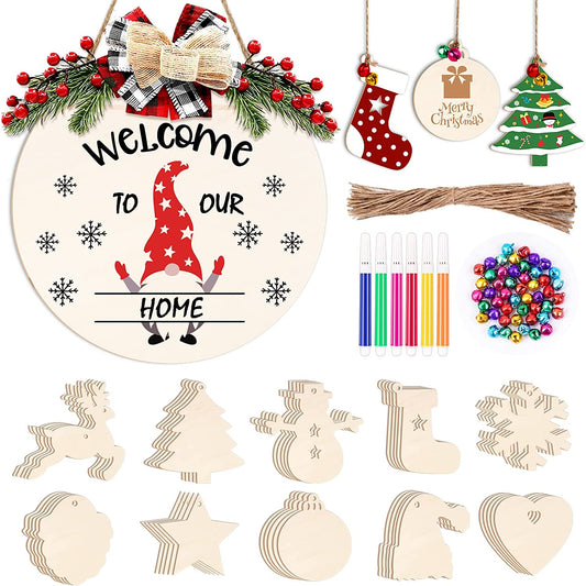 Unfinished Christmas Wooden Ornament 51PC DIY Hanging Decoration Holiday Home