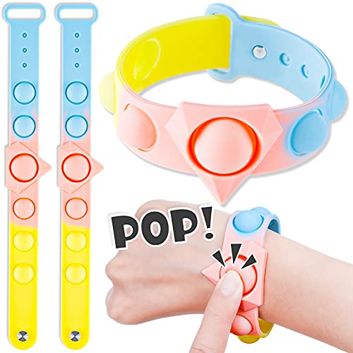 2-Pack Silicone Push Pop Bubble Wristband Fidget Sensory Toys, Macaron Multi-C