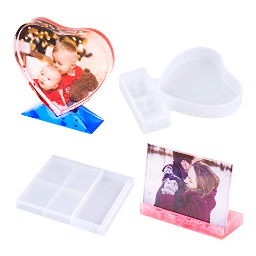 NiArt Photo Frame Resin DIY Casting Silicone Molds 2PCS Heart + Rectangle Holder