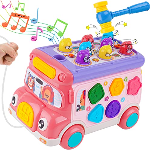 Pull Bus Toy with Lights & Sound, Musical Learning Toys Shape Sorter