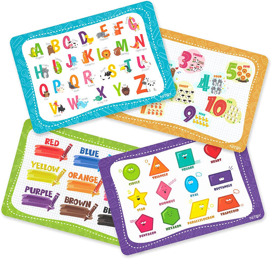 Educational Placemats for Kids 4PCS Reusable Wipeable Toddler Placemats Learning