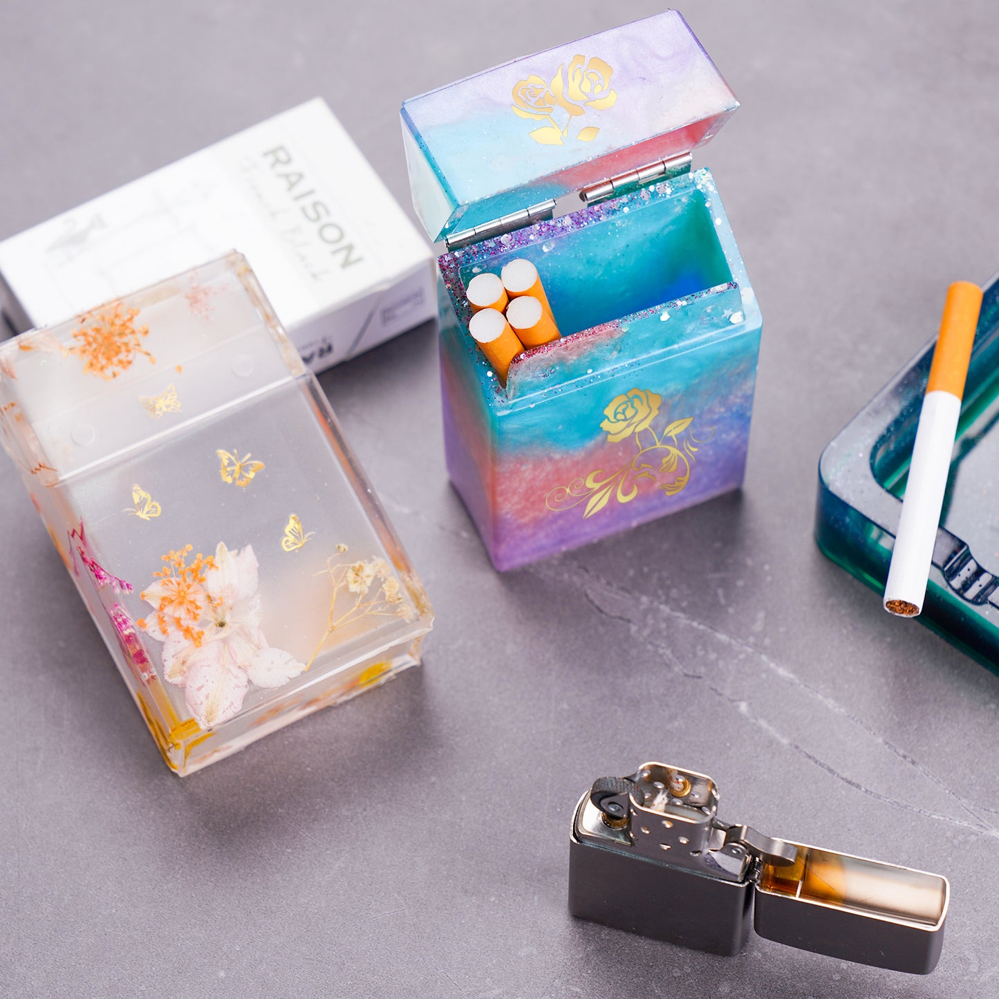 DIY Epoxy Resin Flip Top Cigarette Case Casting Kit Silicone Mold Screws Faste