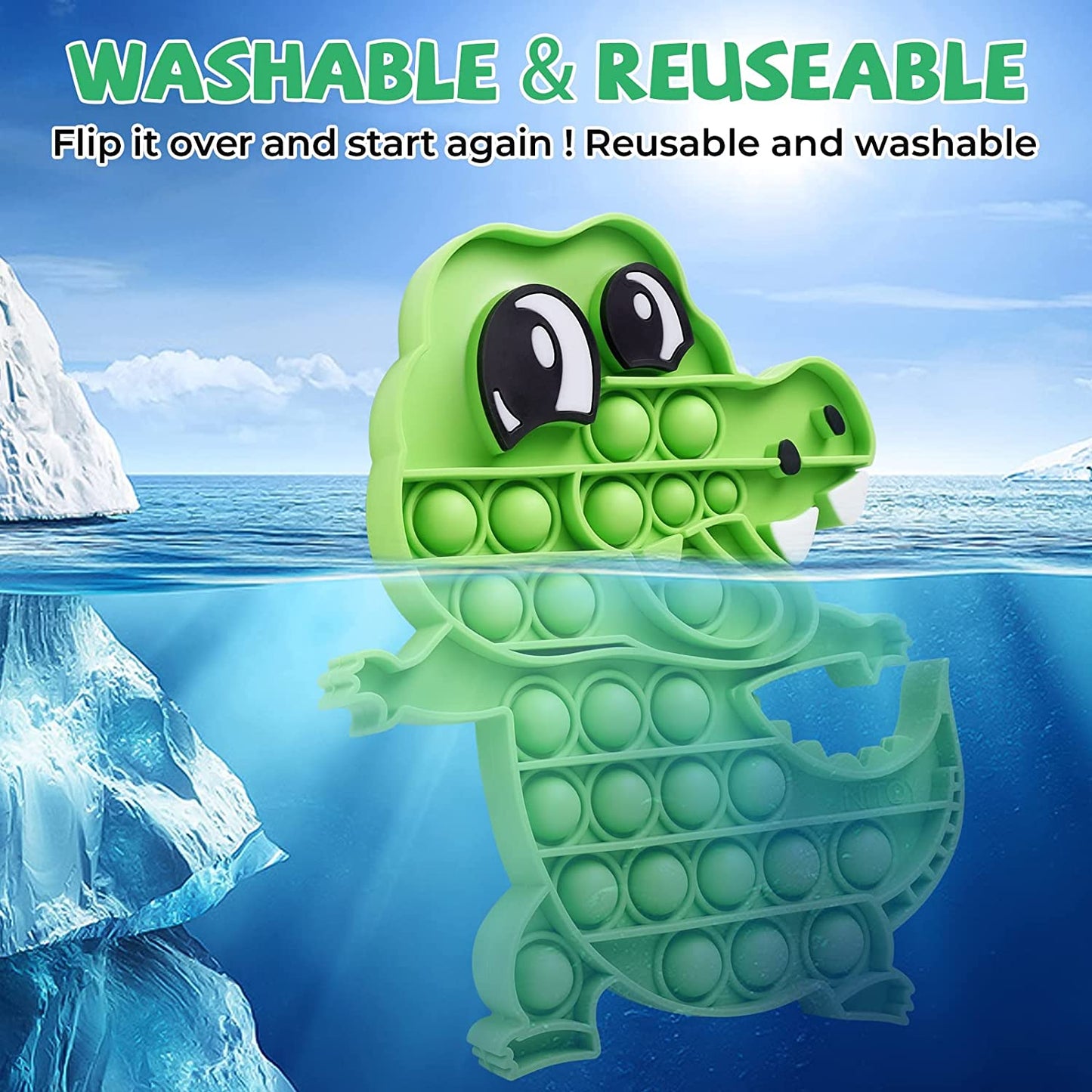 Large Silicone Push Pop Bubble Fidget Sensory Toy Crocodile Print Eyes Teeth Paw