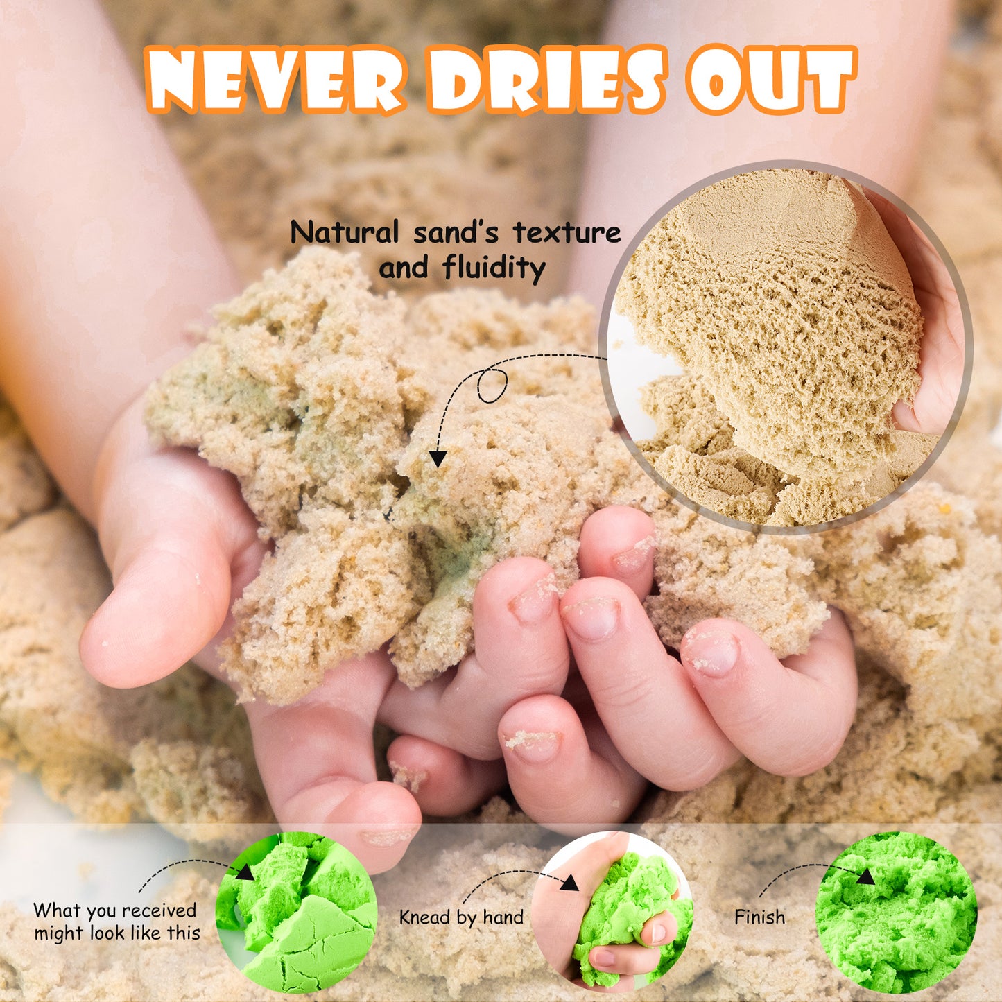 Play Sand Kit 3.3lbs 2 Colors Sensory Sand with Dinosaur Animal Cake Molds Tools