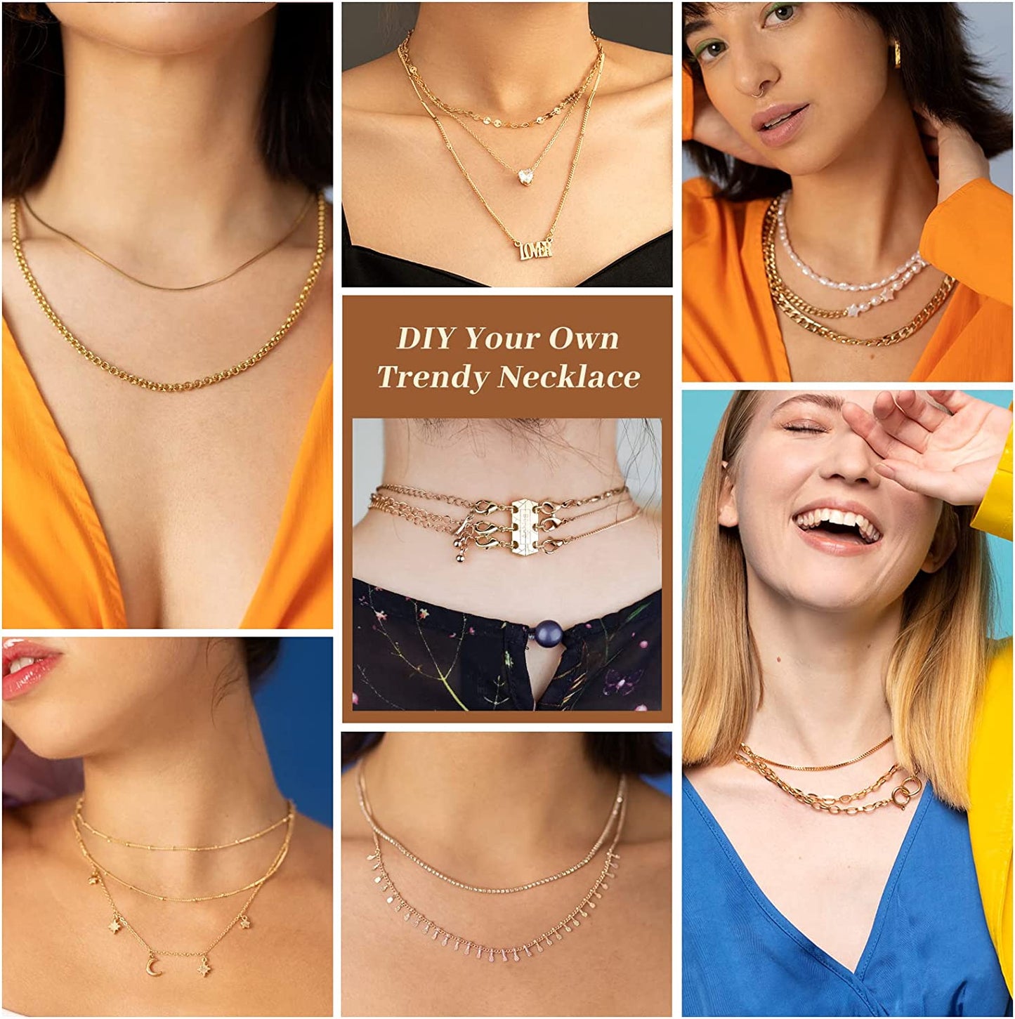 Necklace Layering Magnetic 18K Gold Plated Multistrand 3-Clasp Jewelry Spacers