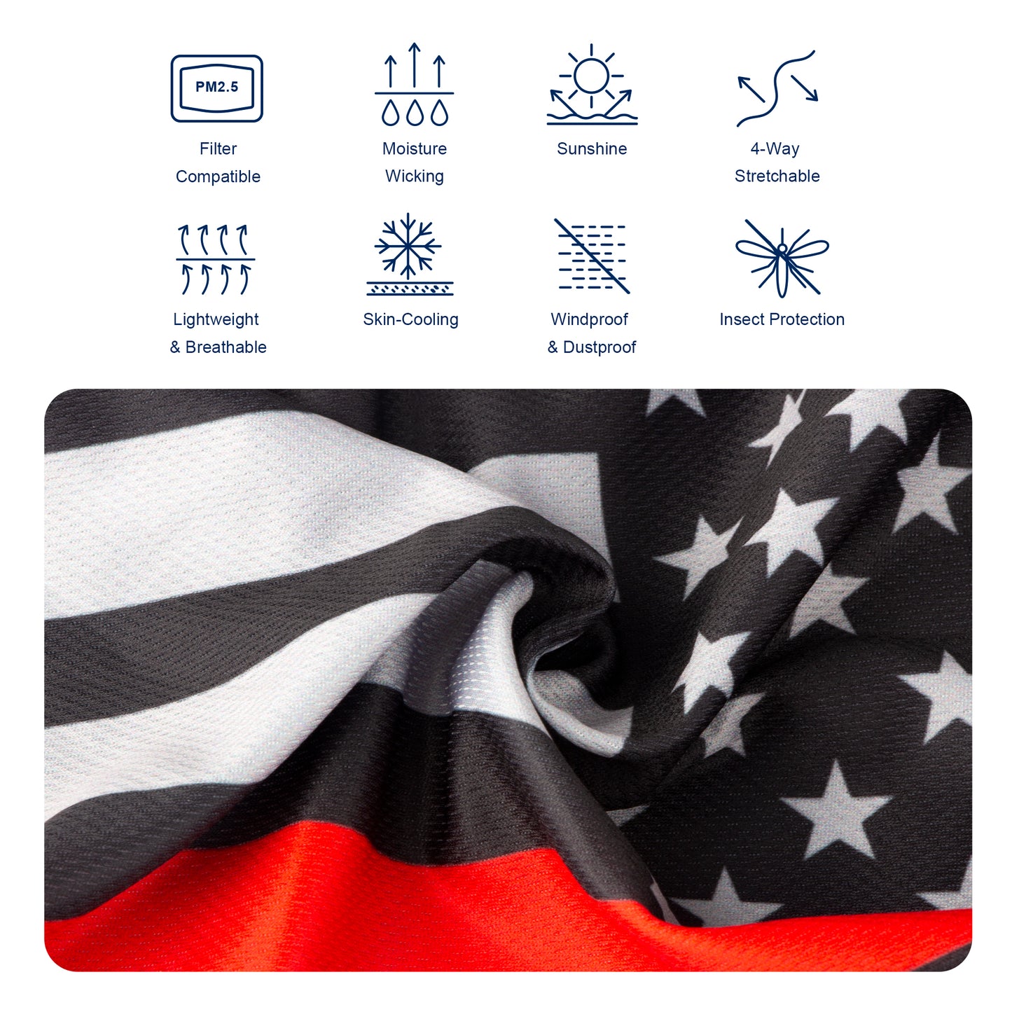 Covering Tube Bandana 2-Pack Adult Size + 20PCS PM2.5 Carbon Filters, Men Women