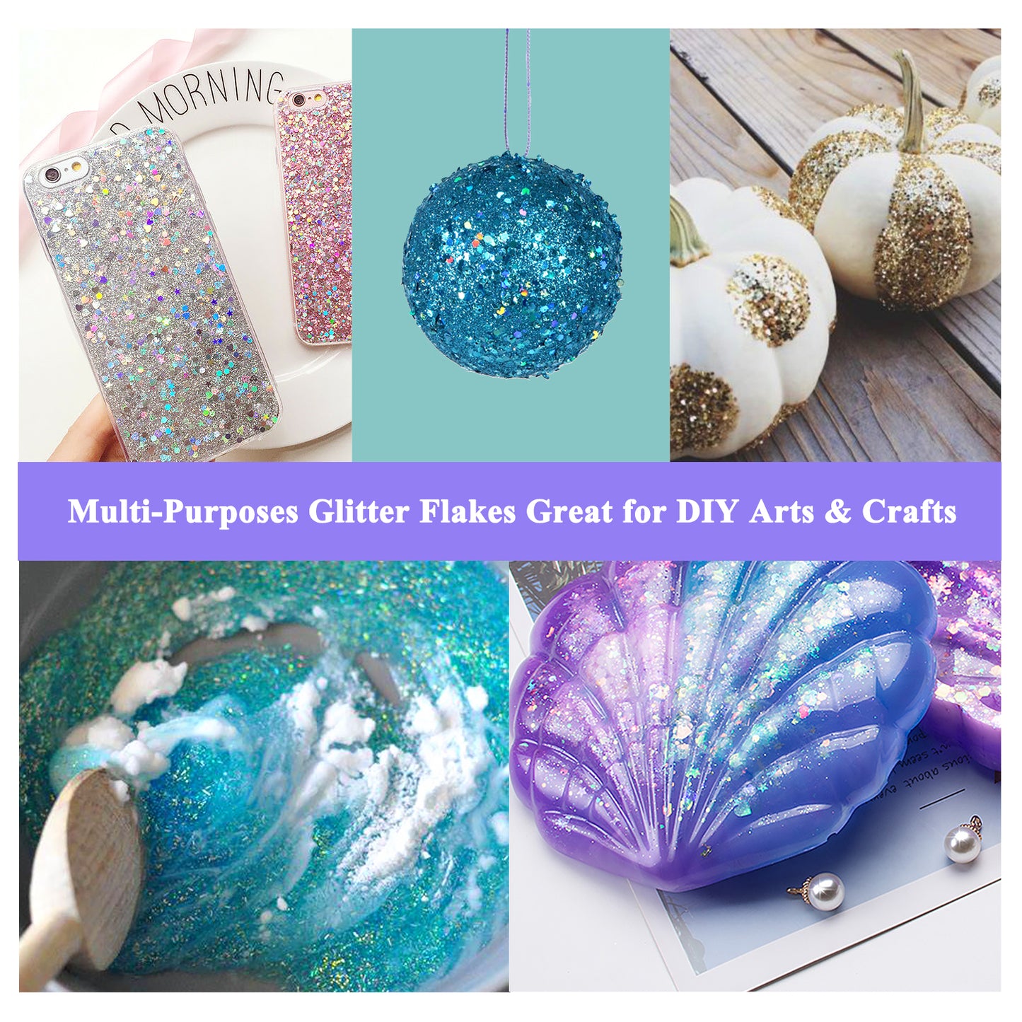 Nail Art Metallic Color Iridescent Glitter Sequin Laser Flakes Variety Pack,Mult