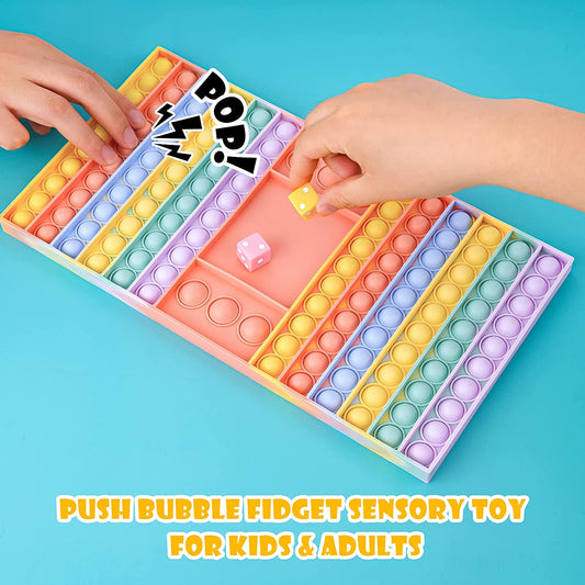 Silicone Push Pop Bubble Fidget Toy Rainbow Color Game Board 2 Dices 12"x7" Big