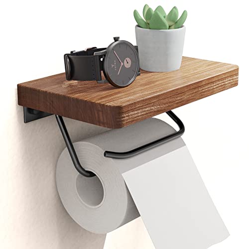 Toilet Paper Holder with Shelf for Bathroom, Rustic Farmhouse Toilet Paper Roll
