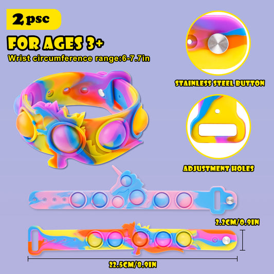 2-Pack Kids' Silicone Push Pop Bubble Wristband Fidget Sensory Toys, Multicolo