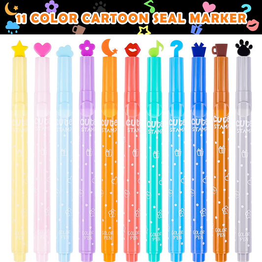 Stamp Highlighters Cute Candy Color Marker Pen 11PCS Mini Kawaii Novelty Stamper