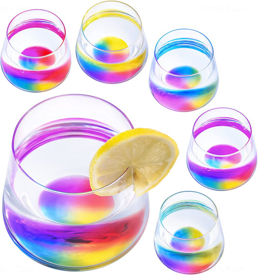Stemless Wine Glass Rainbow Colored Wine Glasses 6PCS Wine Tumbler Glasses 12oz