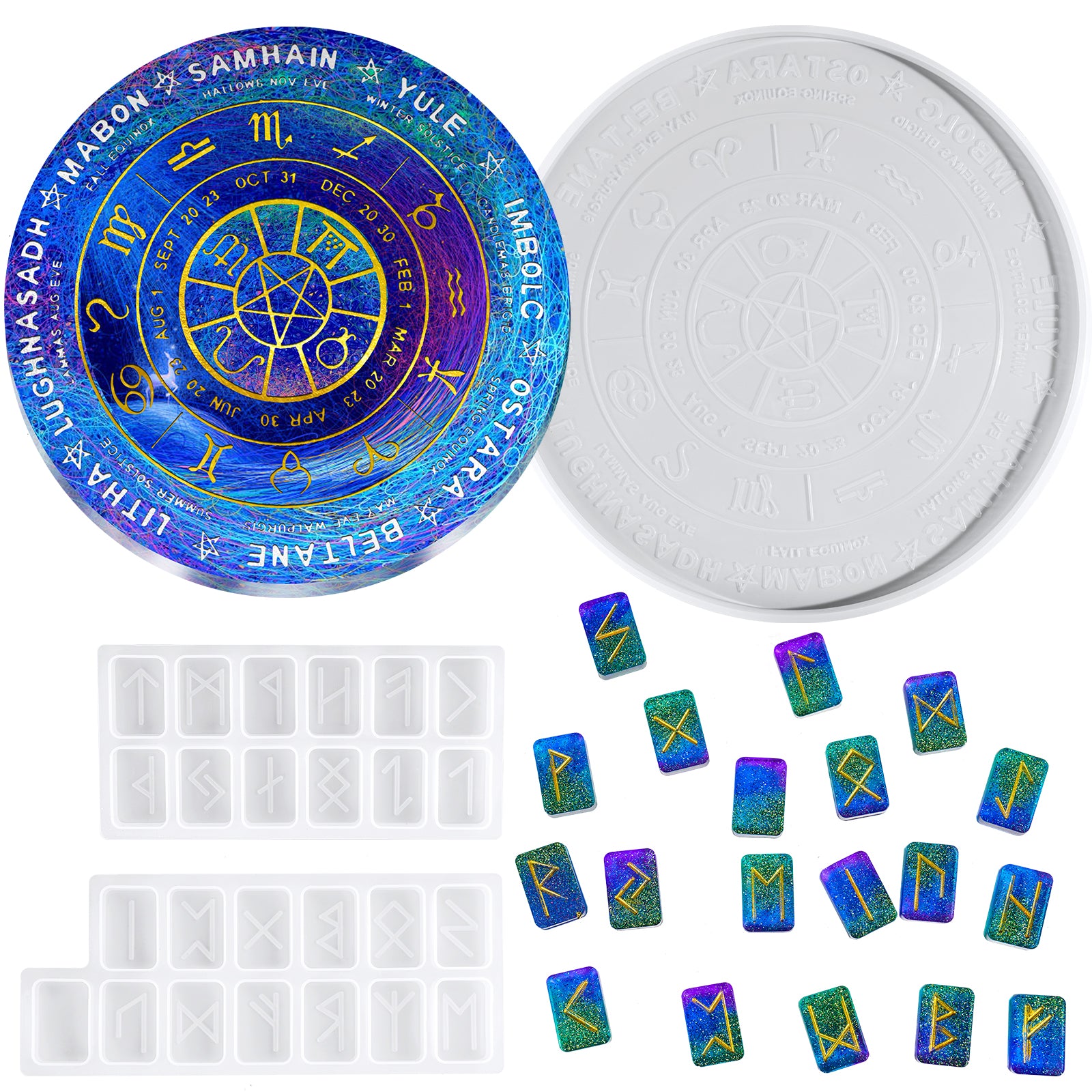 Epoxy Resin Silicone Molds DIY Casting Rune Stone Pendant Zodiac Const ...