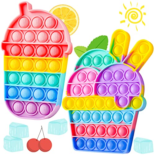 2-Pack Push Pop Bubble Silicone Fidget Sensory Toys, Large Size Multicolor Des