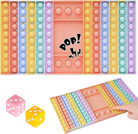 Silicone Push Pop Bubble Fidget Toy Rainbow Color Game Board 2 Dices 12"x7" Big