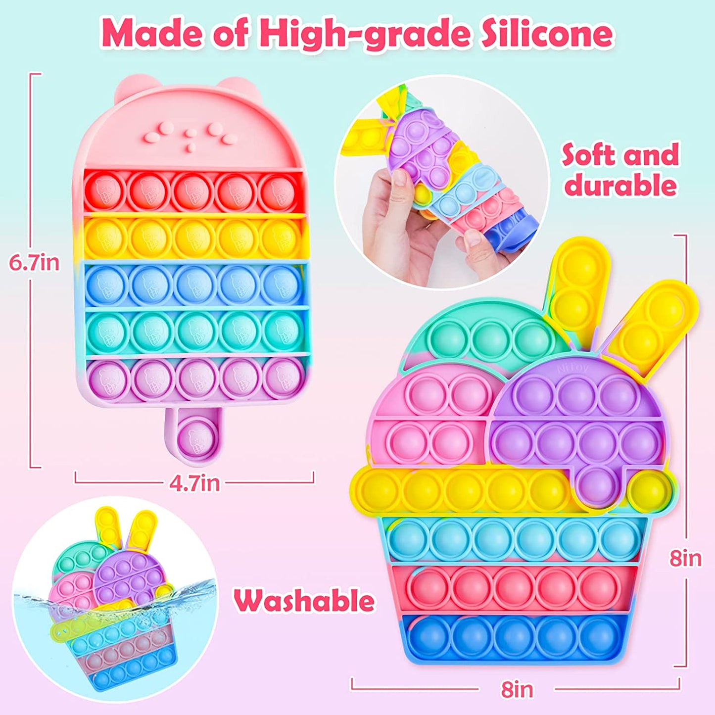 Bubble Pop Fidget Toys Silicone Rainbow Sensory Ice Cream Cup Baby Bear Ice Pop