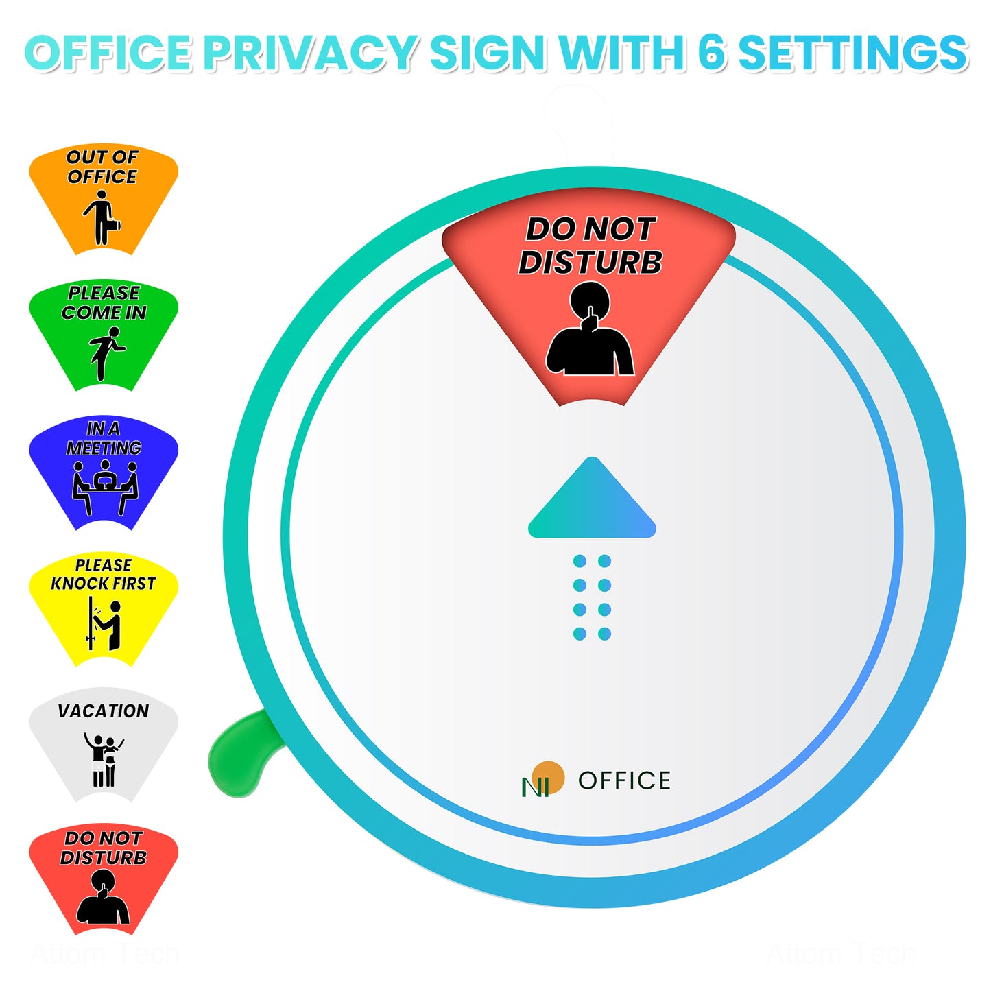 NiOffice Office Privacy Sign 6" Diameter Round with Magnet 6-In-1 PLEASE KNOCK F