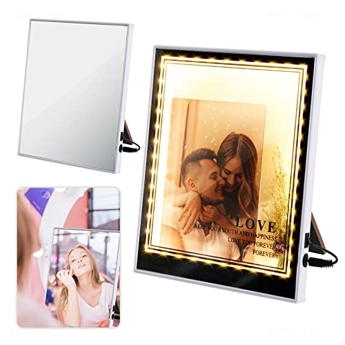 Warm Light LED Mirror Picture Frame 6X8 Freestanding Frame Horizontal Vertical