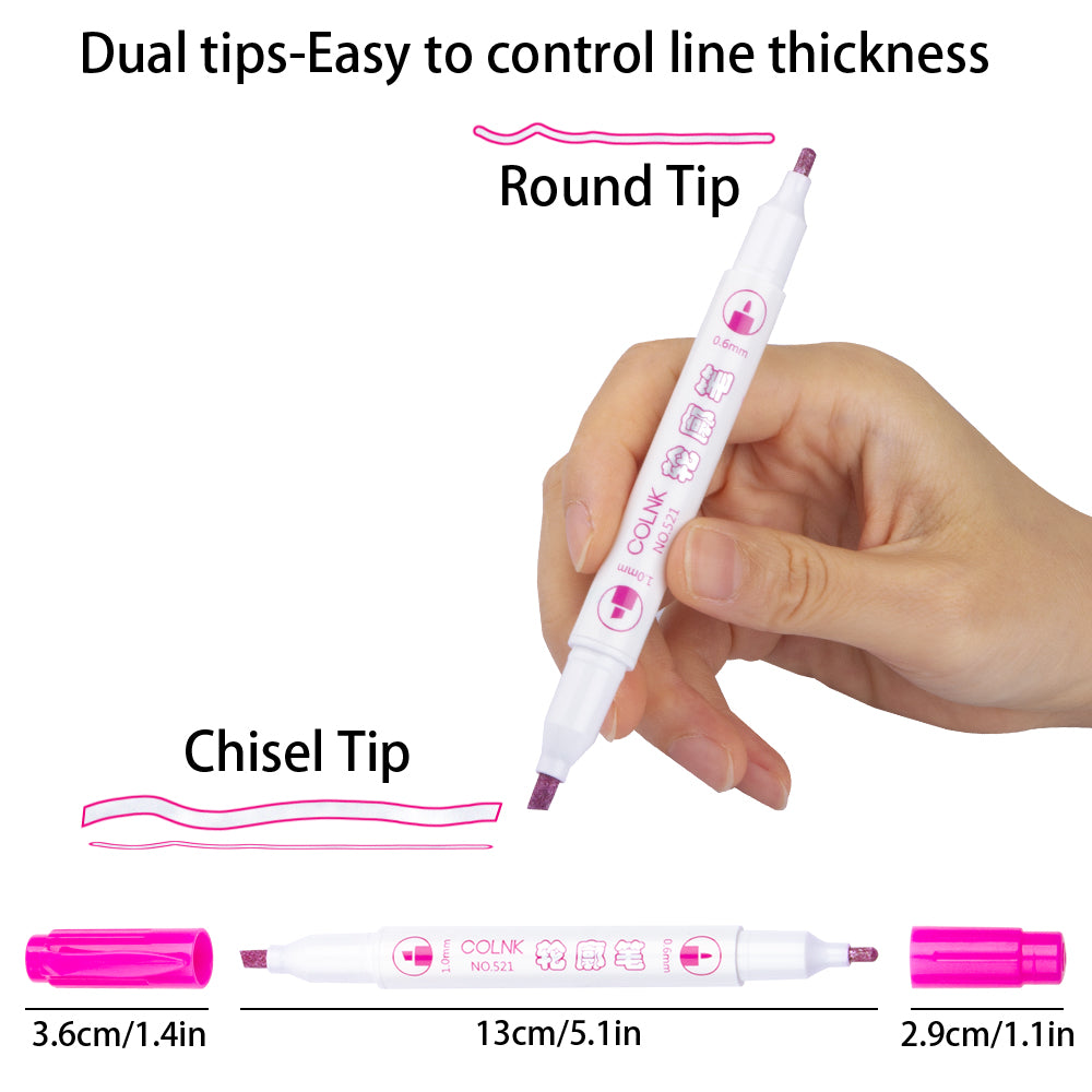 Dual Tip Double Line Metallic Ink Self-outline Marker Set, Paint Pen Bullet Jour