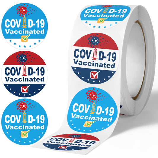 Vaccinated 1.5" Waterproof Round Label Sticker 500PCS Roll Assorted Designs