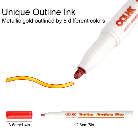 Double Line Golden Metallic Ink with Self-outline Marker Set, Paint Pen Bullet J