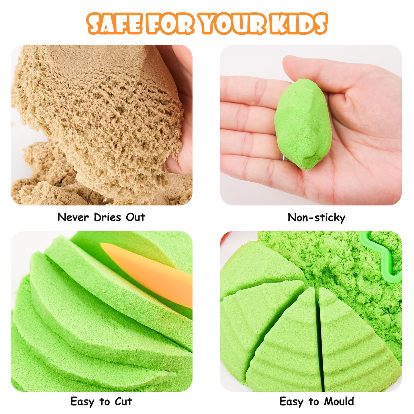 Play Sand Kit 3.3lbs 2 Colors Sensory Sand with Dinosaur Animal Cake Molds Tools