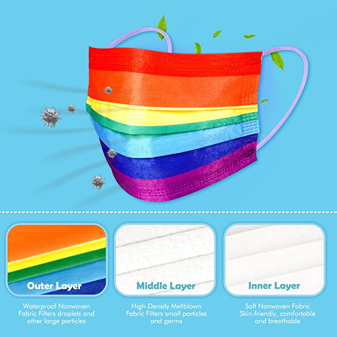 Kids' 60PCS Disposable Rainbow Colors Individually Packaged 3-Layer