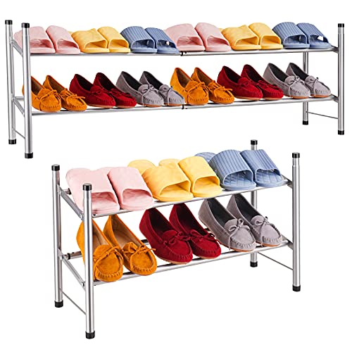 2-Tier Extendable Shoe Rack Stretchable Stackable Expandable Lightweight Space