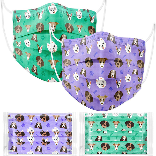 Kid Individual Packed Disposable 60PCS 3-Layer Fabric Cute Patterns Green Purple