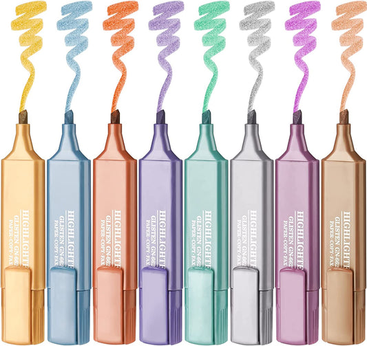 Metallic Glitter Highlighters 8 Colors Glitter Highlighter Markers Chisel Tip