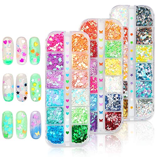 Nail Art Metallic Color Iridescent Glitter Sequin Laser Flakes Variety Pack,Mult